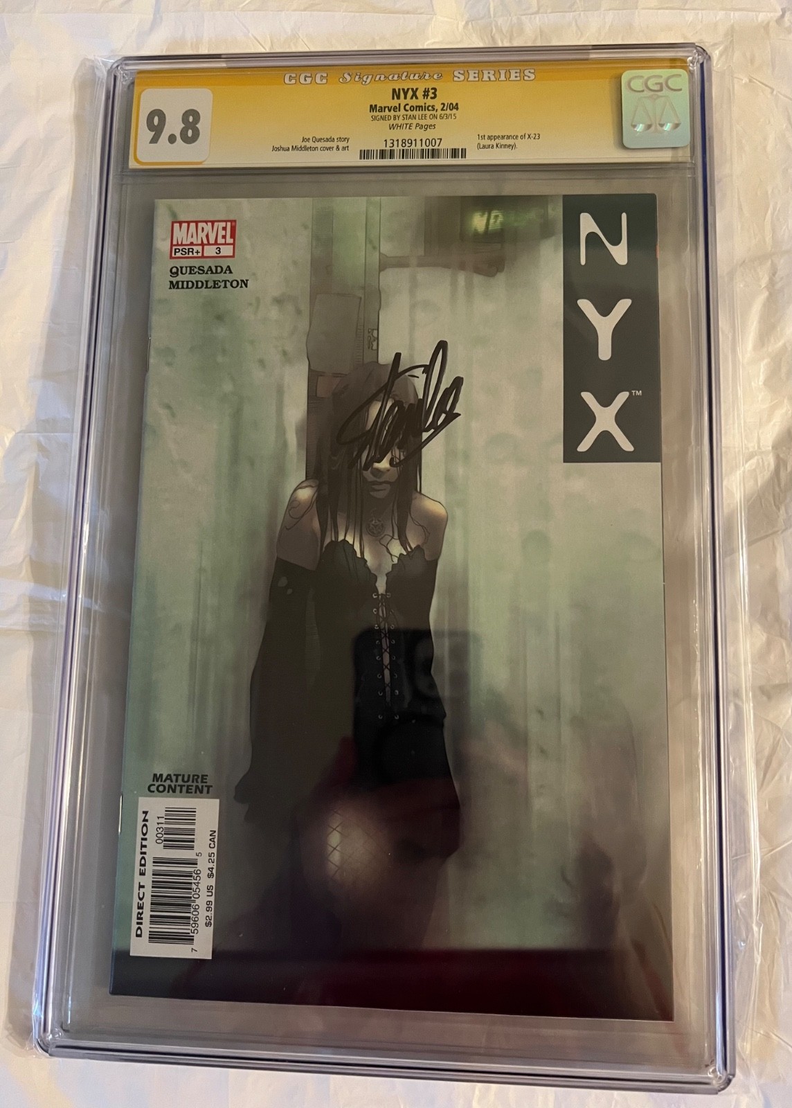NYX #3 CGC NM/M 9.8 SIGNED BY STAN LEE WHITE PAGES FIRST APPEARANCE OF X-23 NYX #3 CGC NM/M 9.8 SIGNED BY STAN LEE WHITE PAGES FIRST APPEARANCE OF X-23