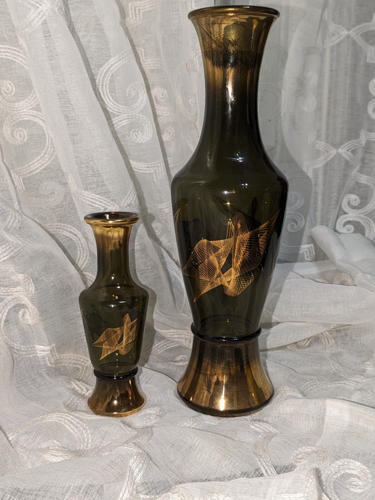 Vintage MCM Wheatonware Set of 2 Atomic Vases, 11\ Vintage MCM Wheatonware Set of 2 Atomic Vases, 11\