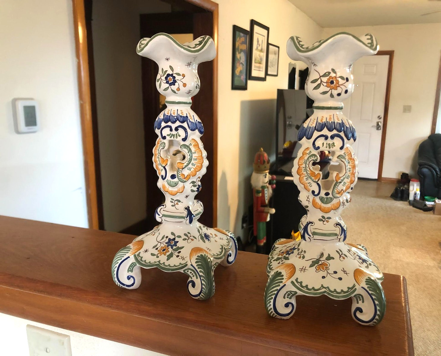 Early French Faience Candlesticks Candle Holders Pair