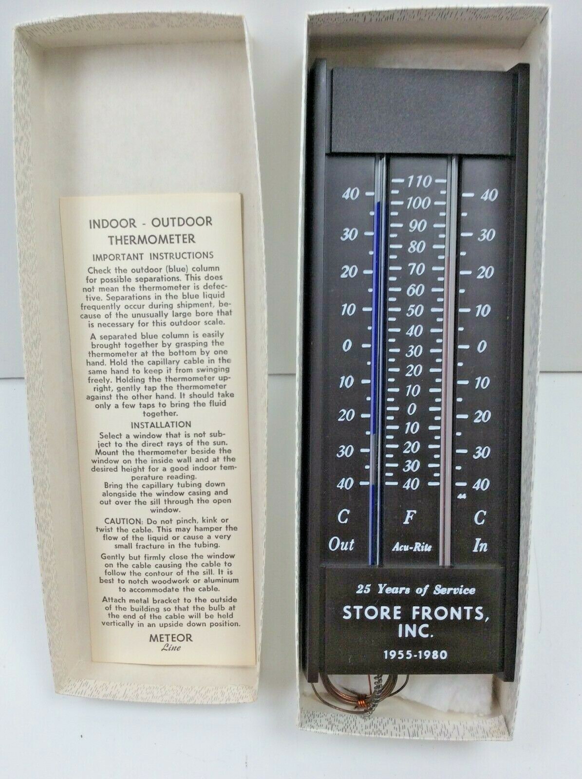 New Store Fronts Inc. Advertising Meteor Line  Indoor / Outdoor Thermometer 1980