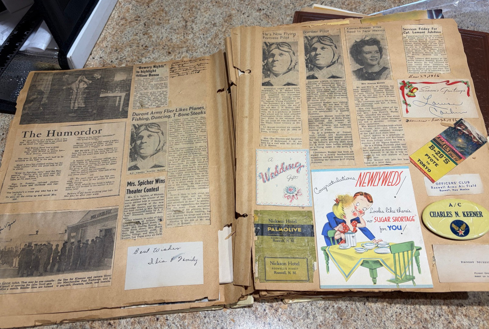 2 WWII Pilot & Wife SCRAPBOOKS Dog Tag Cards Military Pilot Telegram Menus 1940s 2 WWII Pilot & Wife SCRAPBOOKS Dog Tag Cards Military Pilot Telegram Menus 1940s