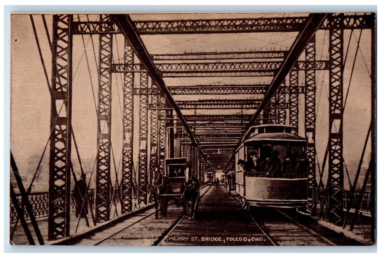 c1910 Cherry St Bridge Streetcar Trolley Toledo Ohio OH Antique Vintage Postcard
