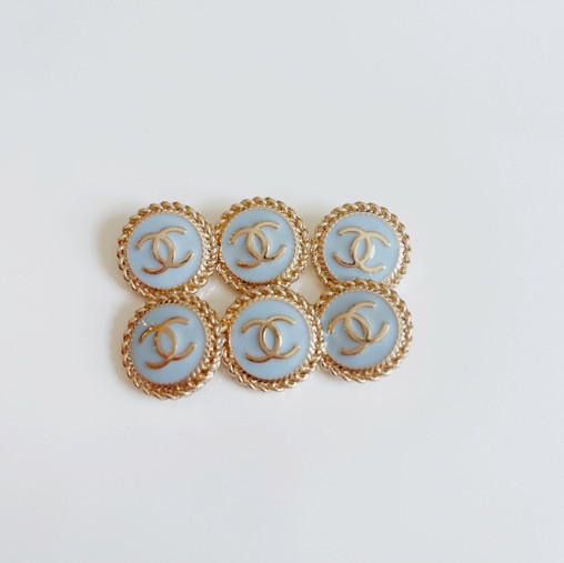 STAMPED lot of 6 Designer Blue and Gold Button 21mm