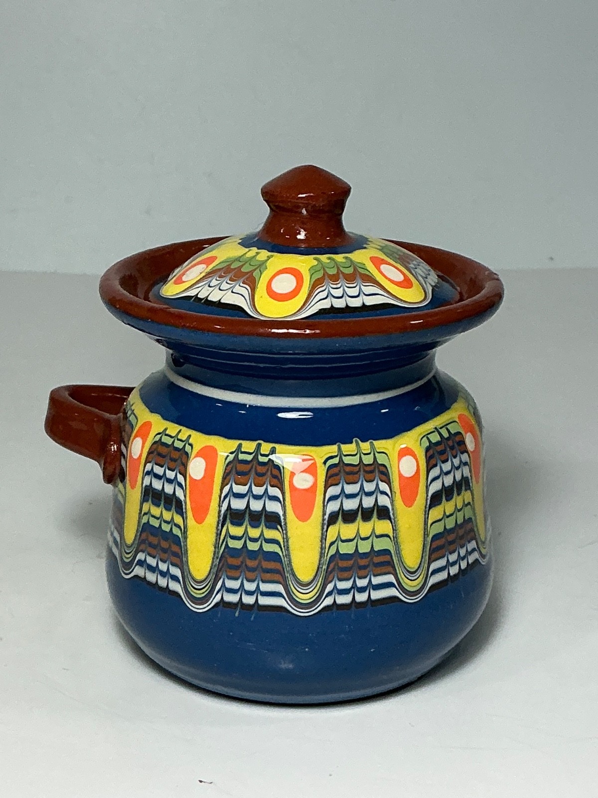 Vintage Bulgarian Art Pottery Sugar Dish 4.5 in.