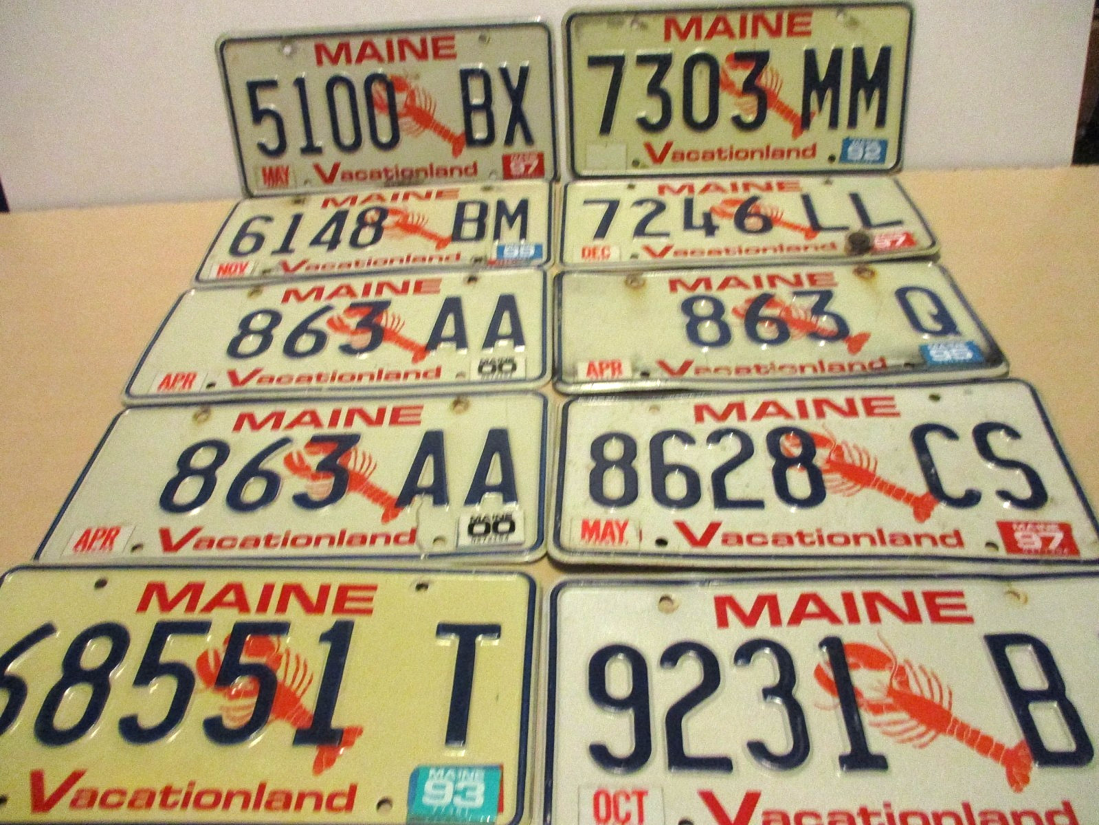 NICE LOT OF 10 MAINE LOBSTER LICENSE PLATES, ALL IN GOOD TO BETTER, USED COND.-5