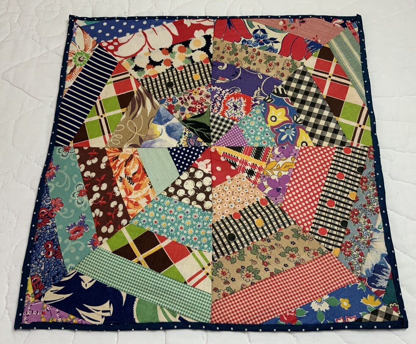 Vintage Patchwork Quilt Table Topper, Pinwheel With Rectangles, 50’s Calicos