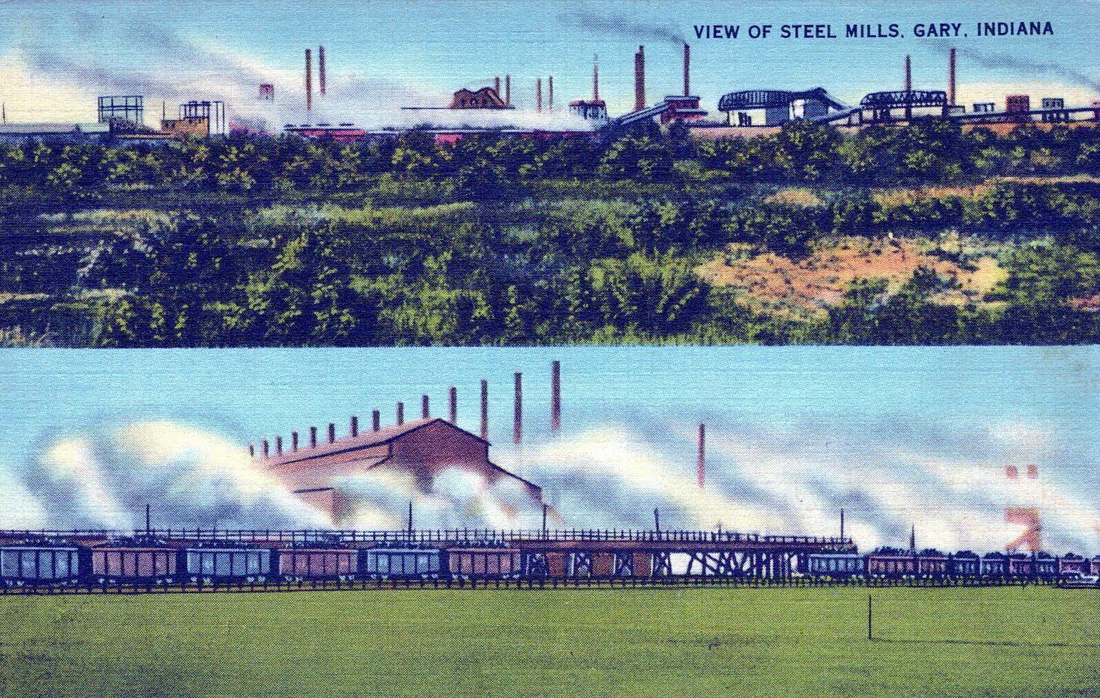 View Of Steel Mills Gary Indiana Posted Vintage Linen Post Card