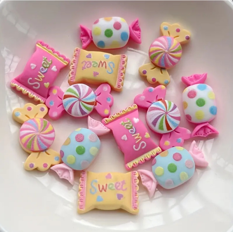 Pack of TWELVE Cute & Colorful Candies Refrigerator Candy Design Resin Magnets