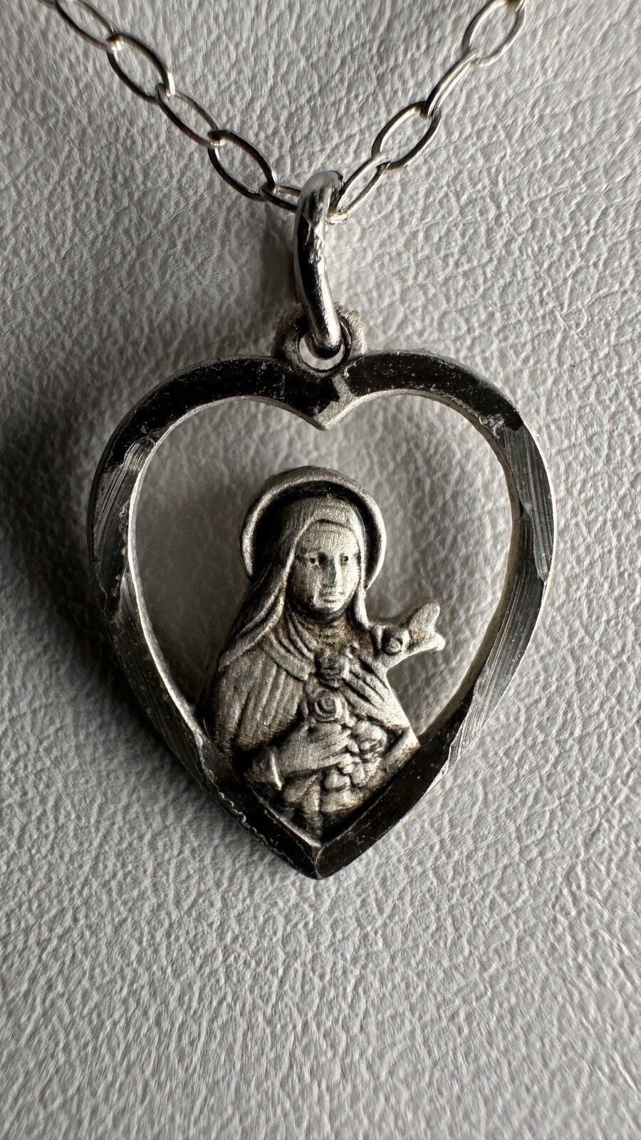 St Therese Necklace Heart Sterling Silver 925 Tested Pendant Chapel Dainty 19”