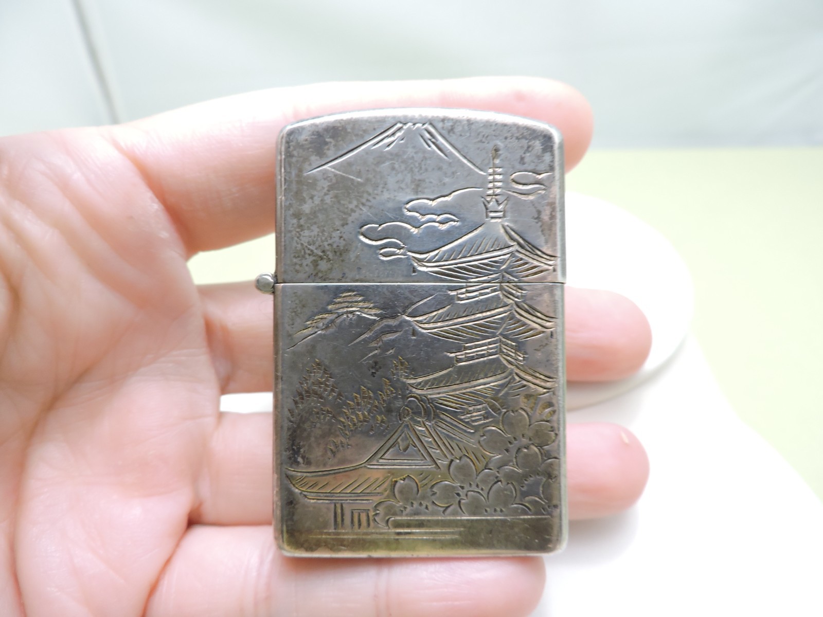 Vintage, Mid Century Japanese Lighter- Sterling Silver 950 Mt Fuji Case