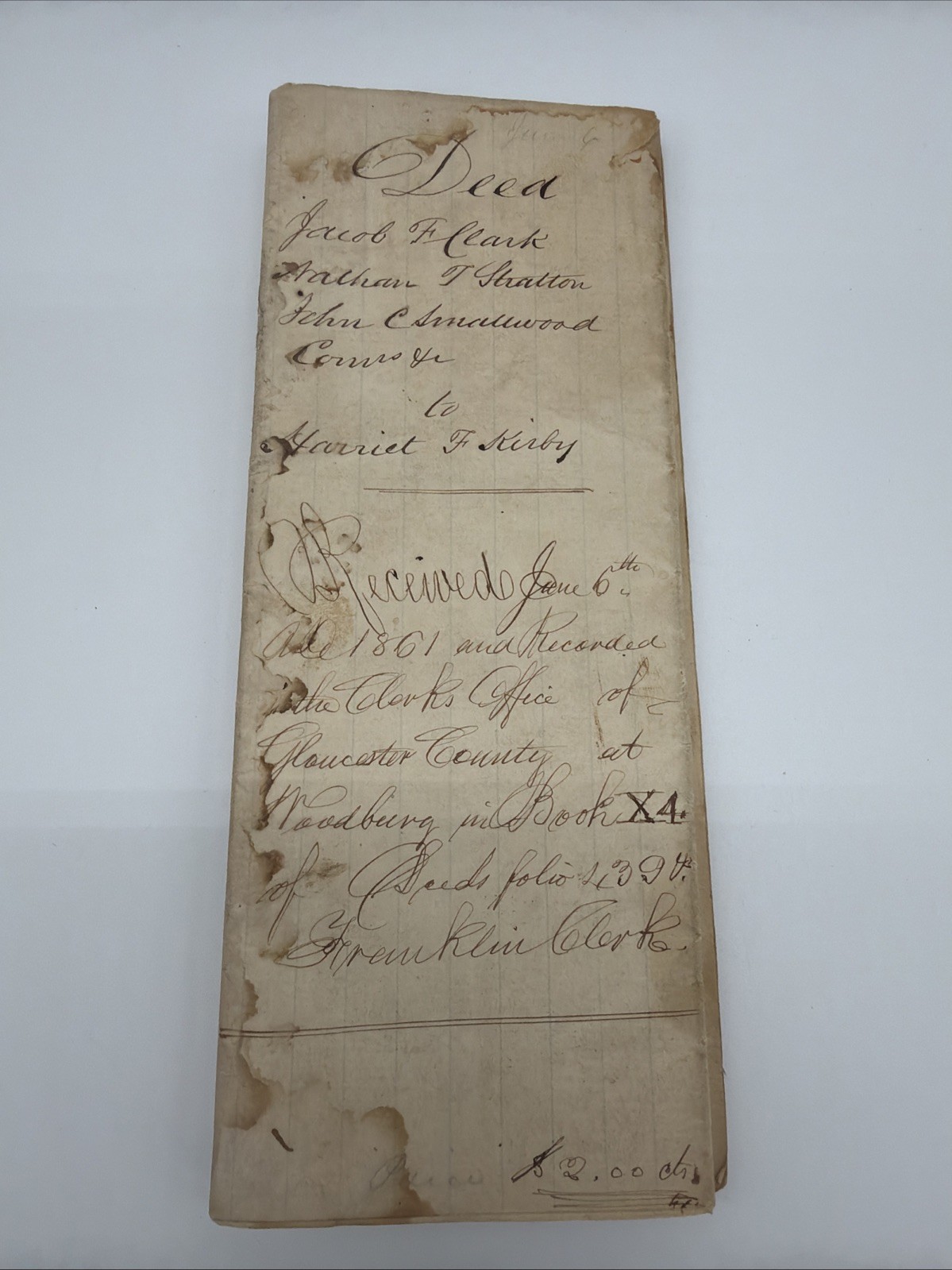 Antique Hand-Written Land Deed June 6th, 1861 -Ephemera Large Paper