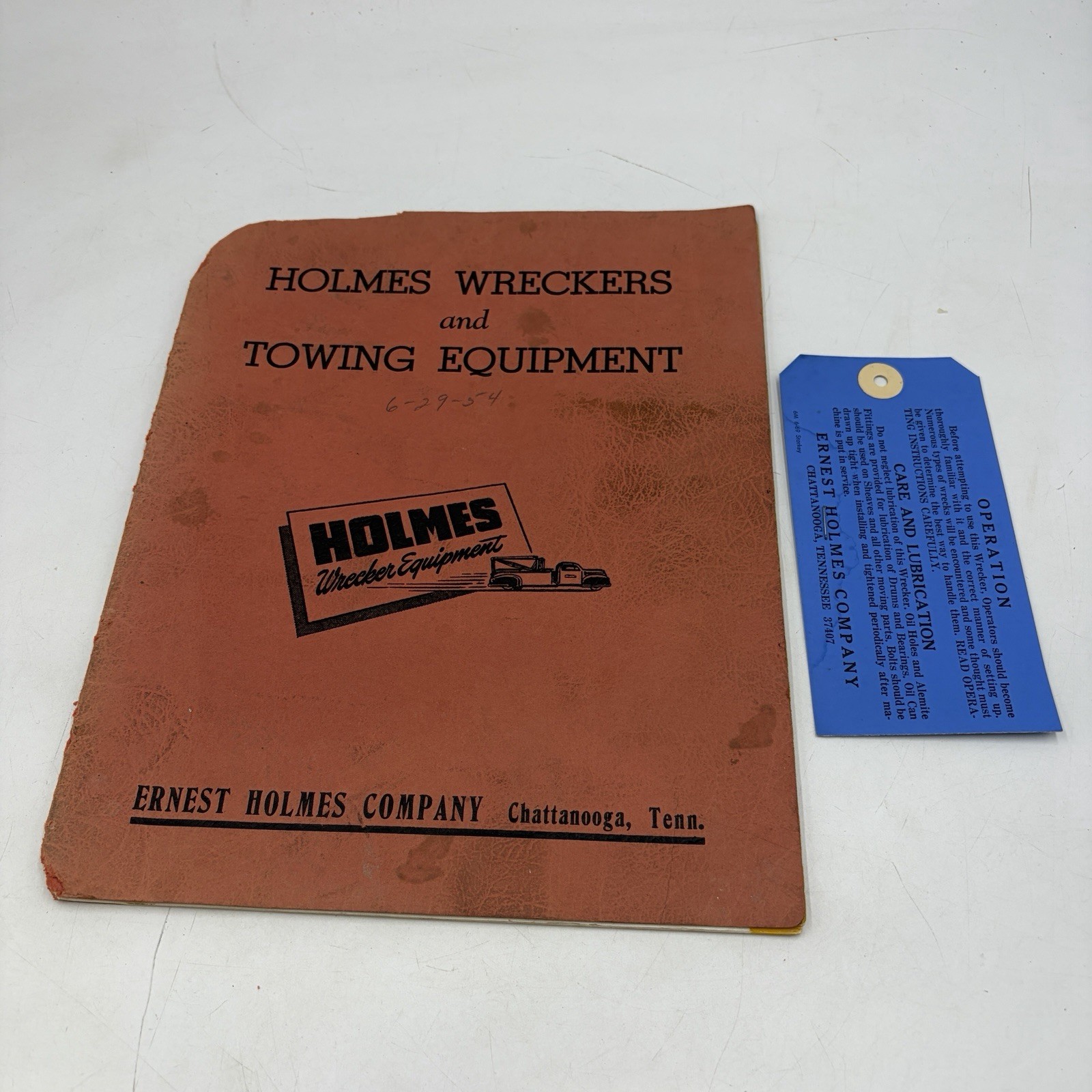 1954 Ernest Holmes Wrecker Tow Truck Catalog P Towing Equipment Price List & Tag
