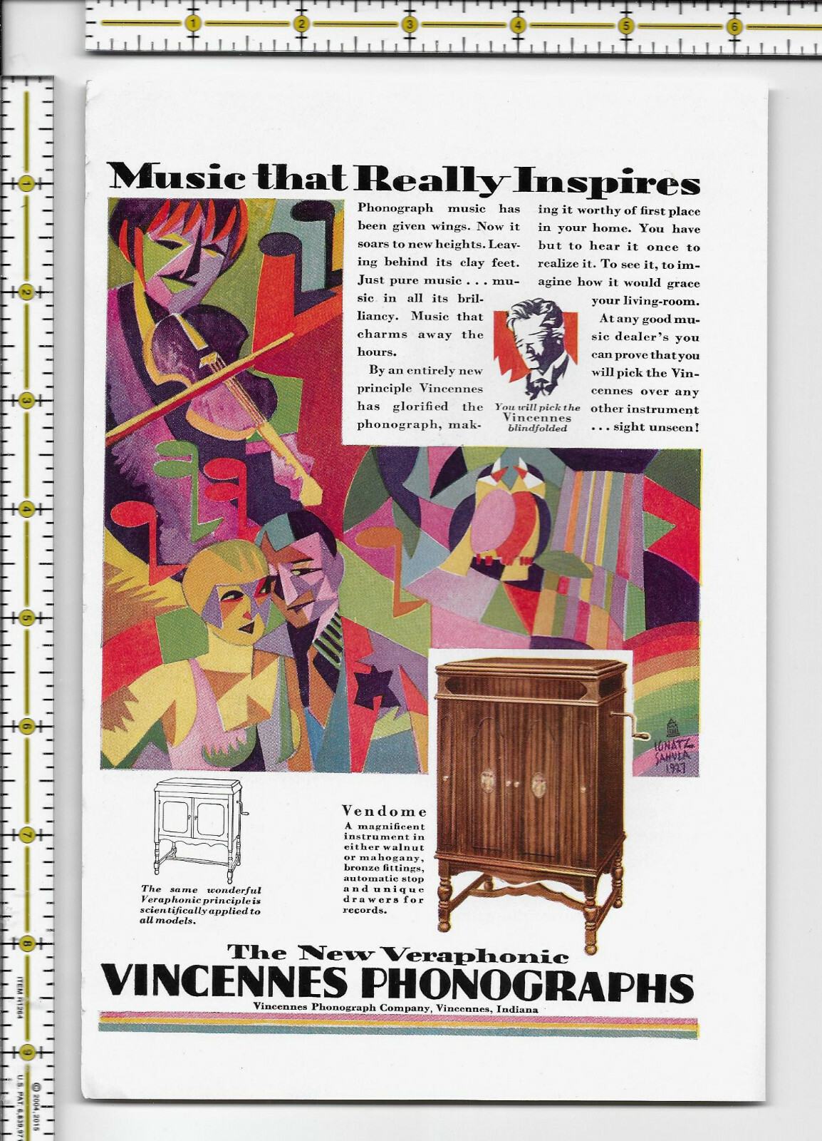 Vincennes Phonographs Vendome Veraphonic 1927 magazine print ad