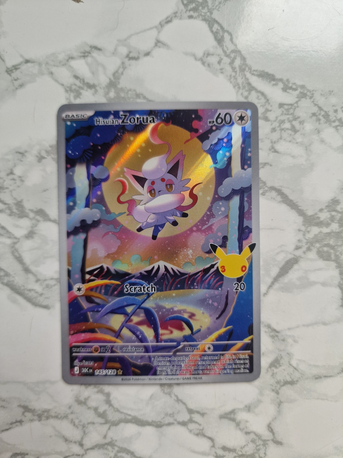 Hisuian Zorua 145/128 30th Anniversary Illustation Rare Mint Condition