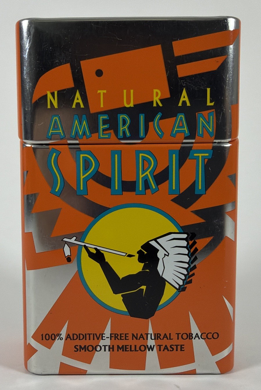 Vintage Natural American Spirit Orange Metal Cig Tin Case Empty Collectible