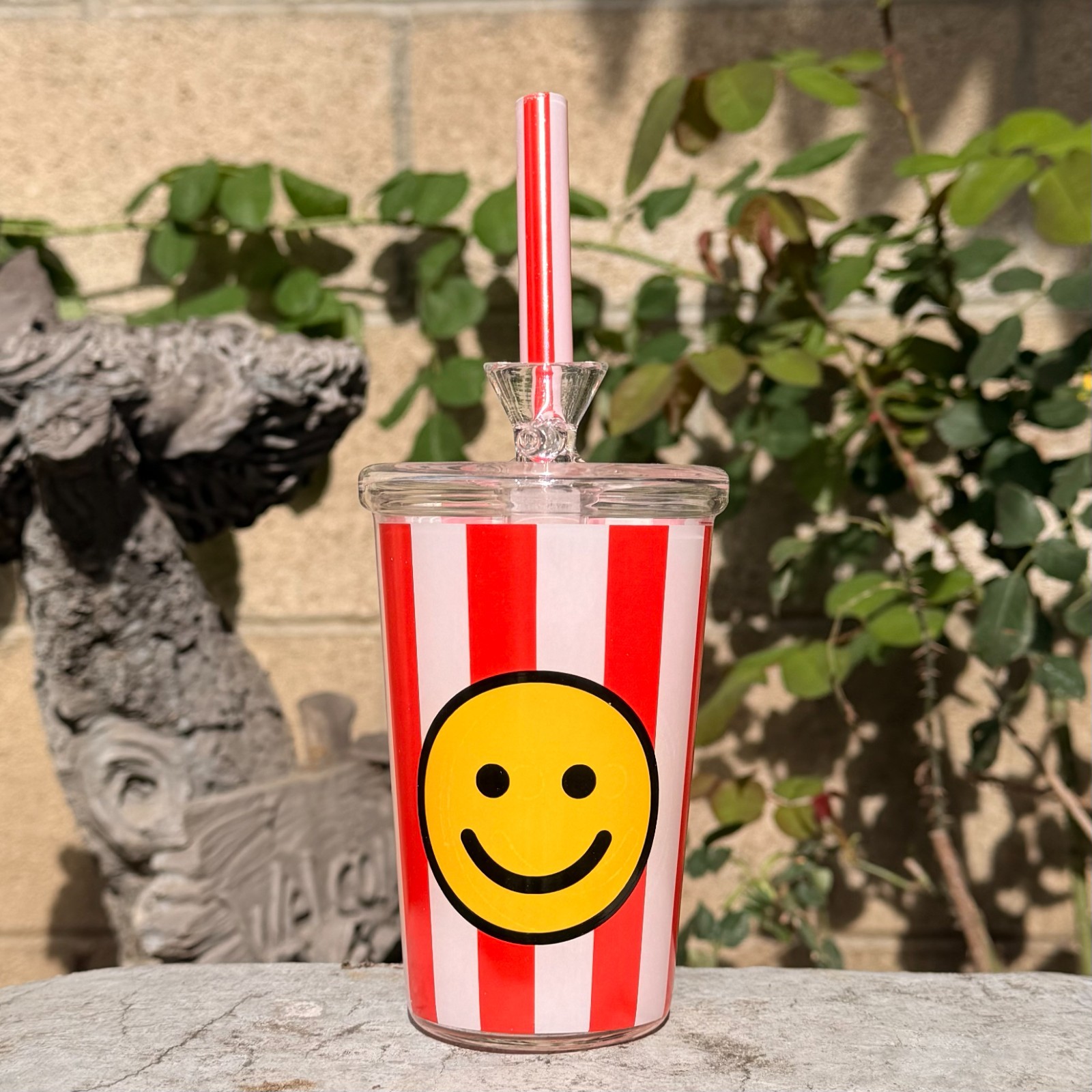 4.5'' Smile  Cup with Straw Shape Glass Bong 💗 Water Pipe Hookahs in 14mm Bowl