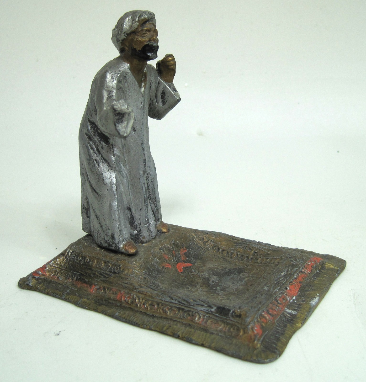 Antique Austria Coronet Cast Metal Sculpture Figure Muslim Prayer Rug