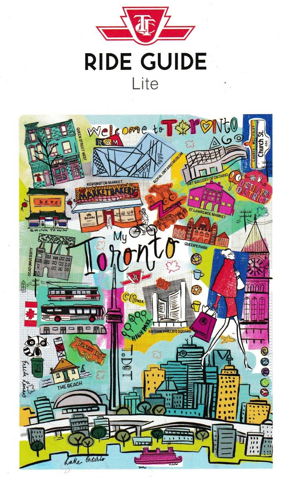TTC 🚌🚇 Ride Guide Lite Map 2016-24 Toronto Downtown Subway Bus Streetcar Tram