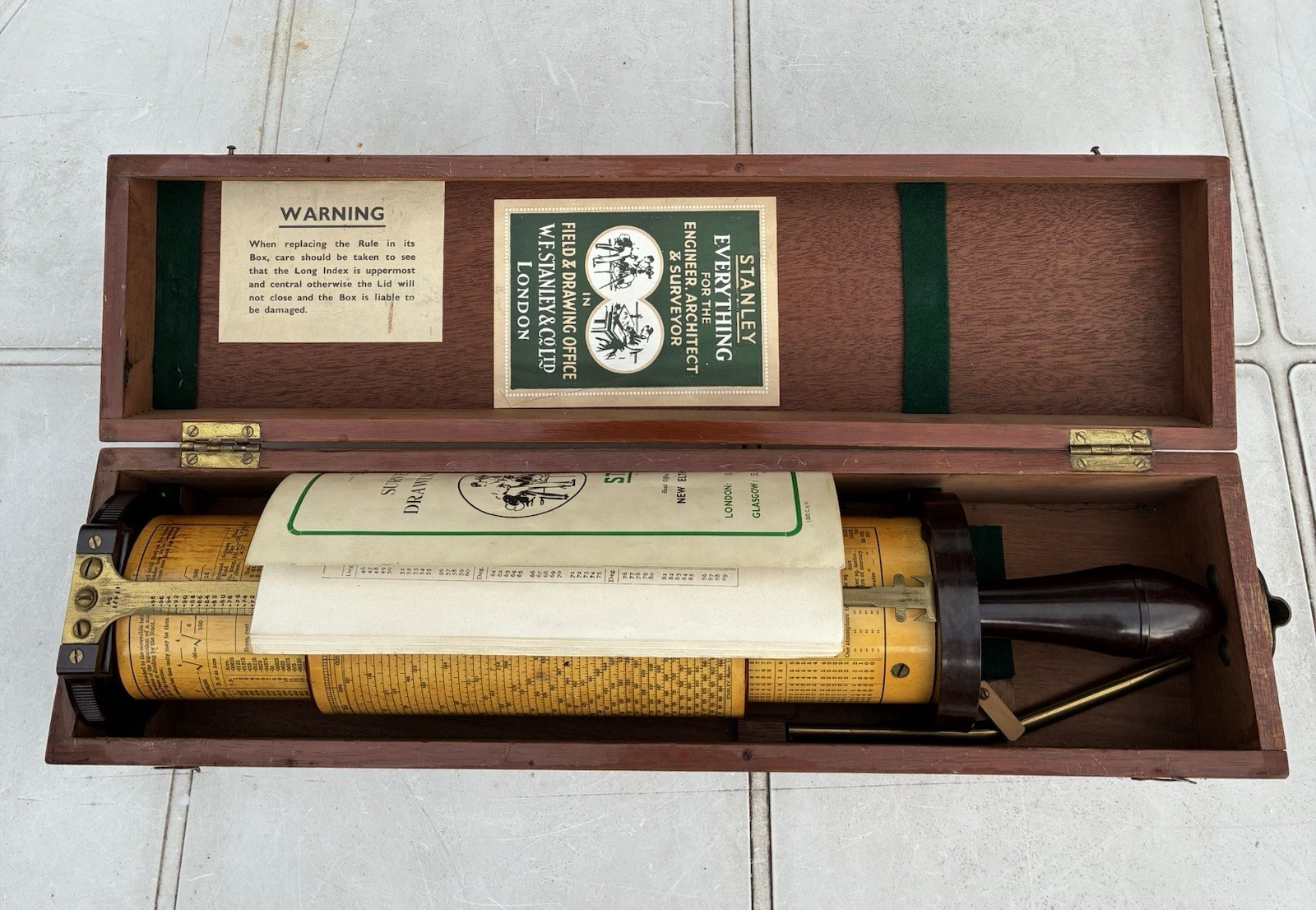 Vintage Fuller’s Spiral Slide Rule / Calculator W.F. Stanley in Box with Manual