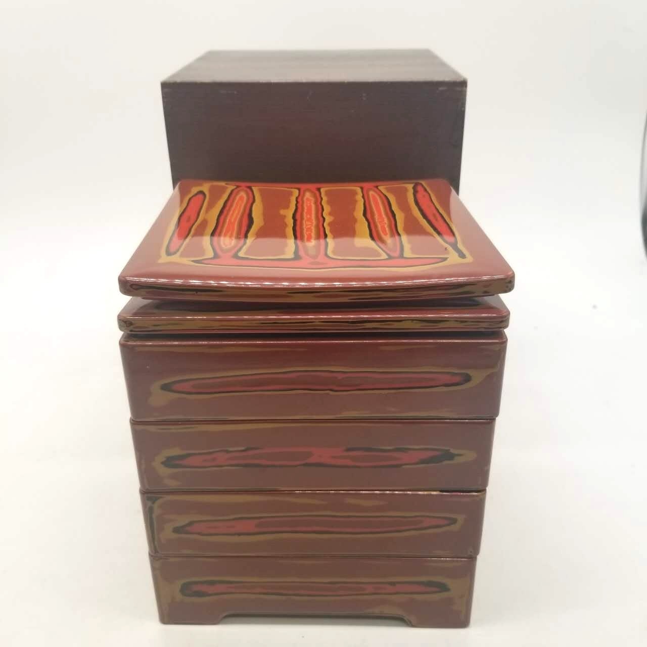 Vintage Japanese Shunkei Lacquerware 4-Tier Box