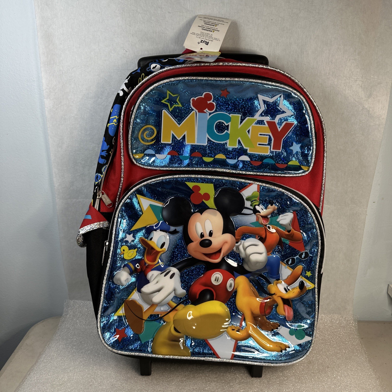 Ruz Disney Junior Mickey Mouse Goofy Donald Duck Rolling Backpack New 20\