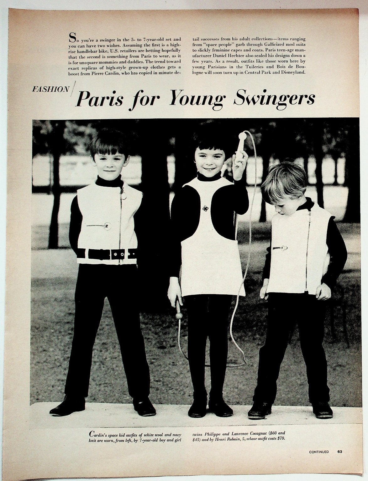 Pierre Cardin Vintage 1960s Fashion Magazine Ad Paris for Young Swingers