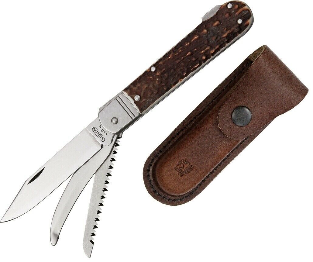 Mikov Fixir Pocket Knife 440A Steel Saw/Clip/Blunt Tip Gutting Blades Faux Deer