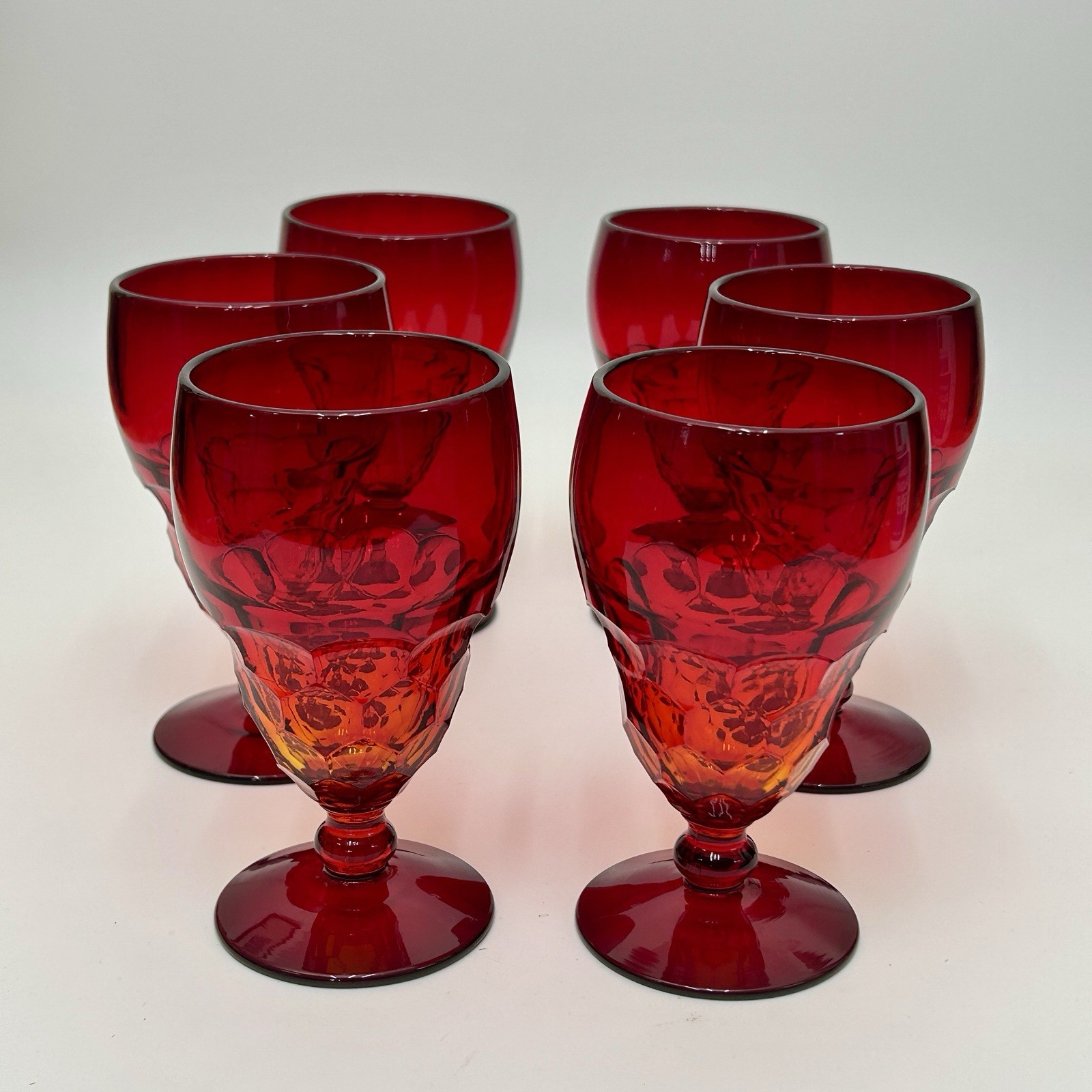Viking Georgian Ruby Amberina Cadmium Glass 9 Oz Goblets Set 6 1960s VTG