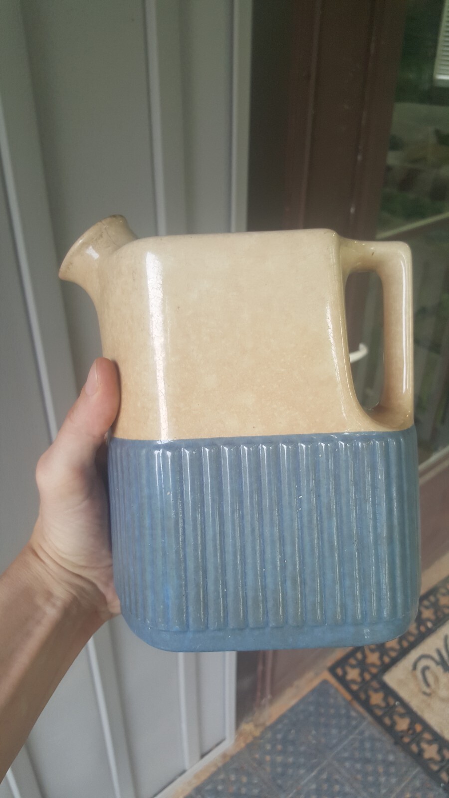 Antq Universal Potteries of Cambridge Primitive Refrigerator Water Pitcher Blue
