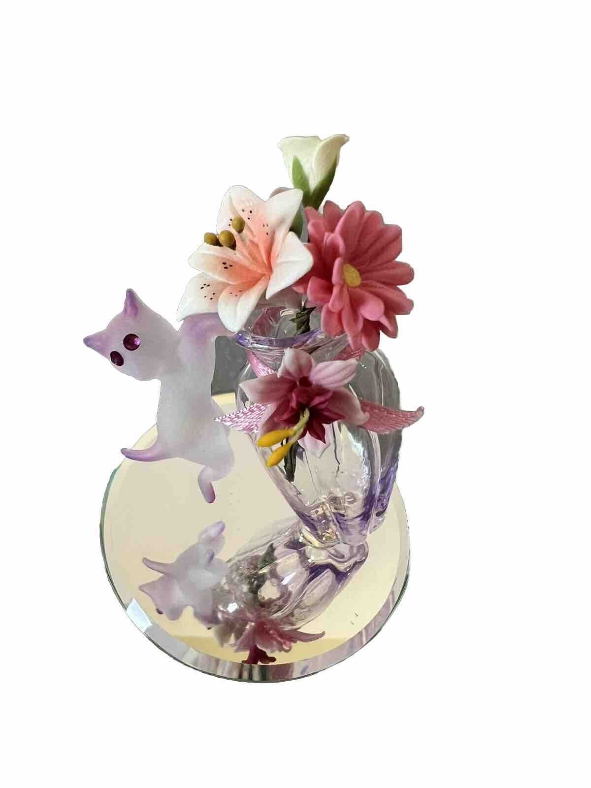 Glass Baron Miniature Pink Cat Flower Vase  3”~ 2.5” Figurine Mint Condition