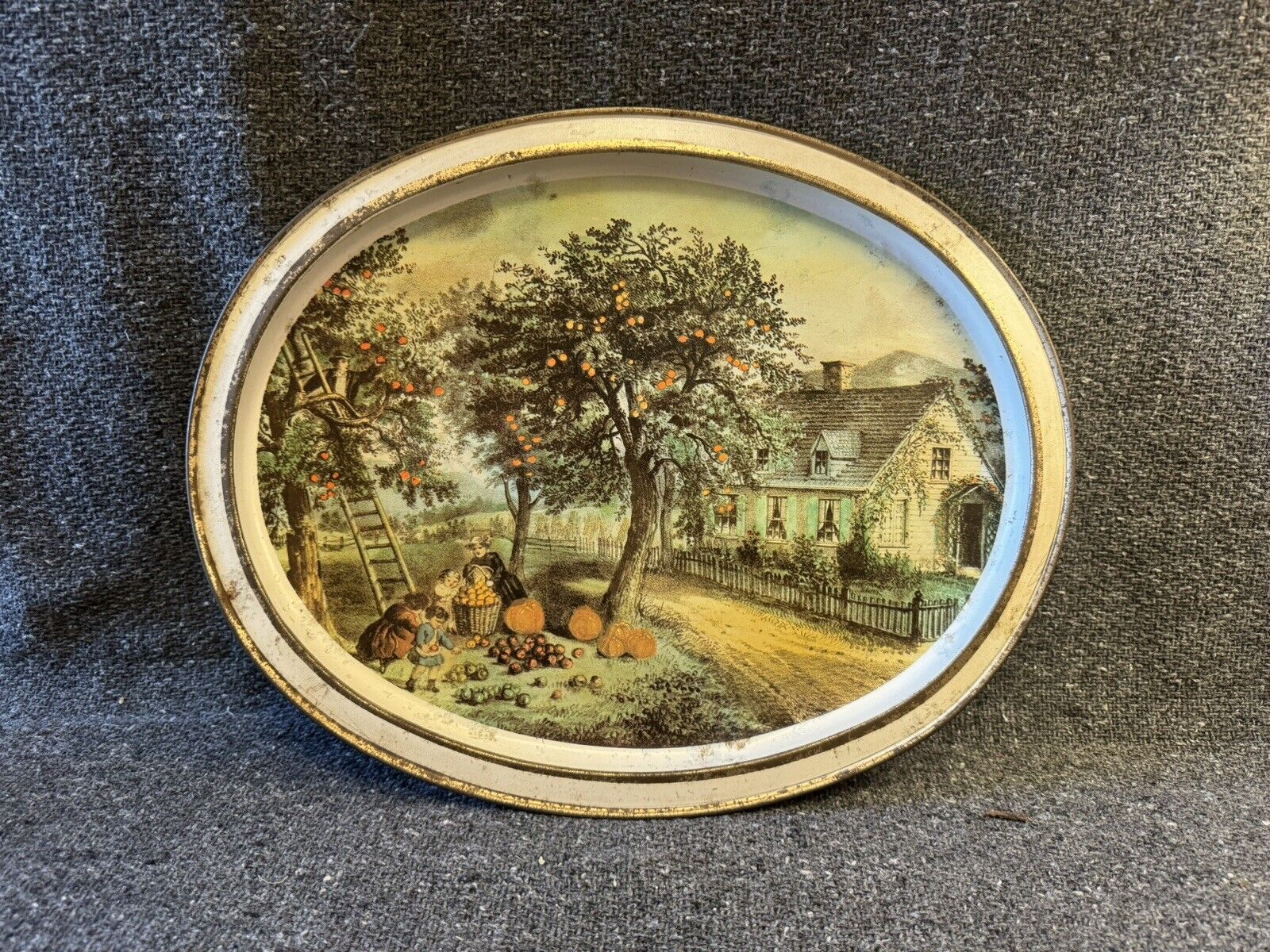 Vintage Currier And Ives American Homestead-Fall Tin Tray 1868