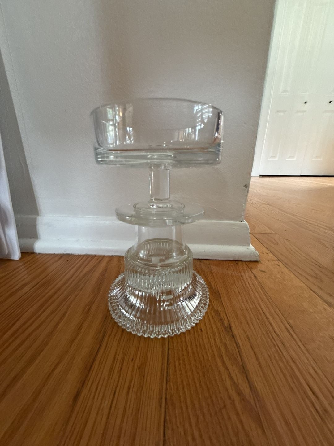 Vintage Clear Glass Ribbed Pedestal Compote or Candle Holder