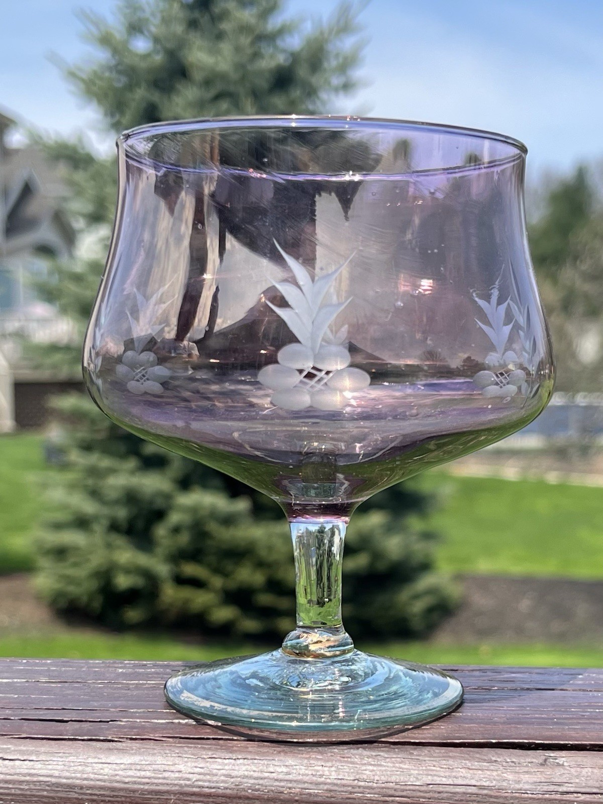 Vintage Amethyst Purple Gold Footed Brandy Cognac Snifter Champagne Glass Etched