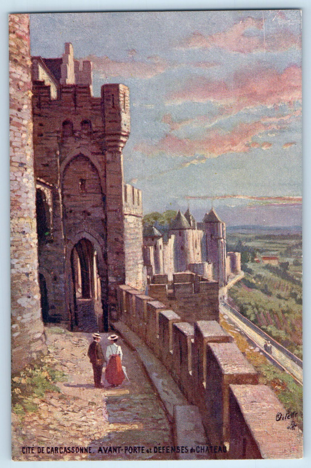 Aude Occitanie France Postcard Carcassonne Defenses Of The Gate c1910 Tuck Art