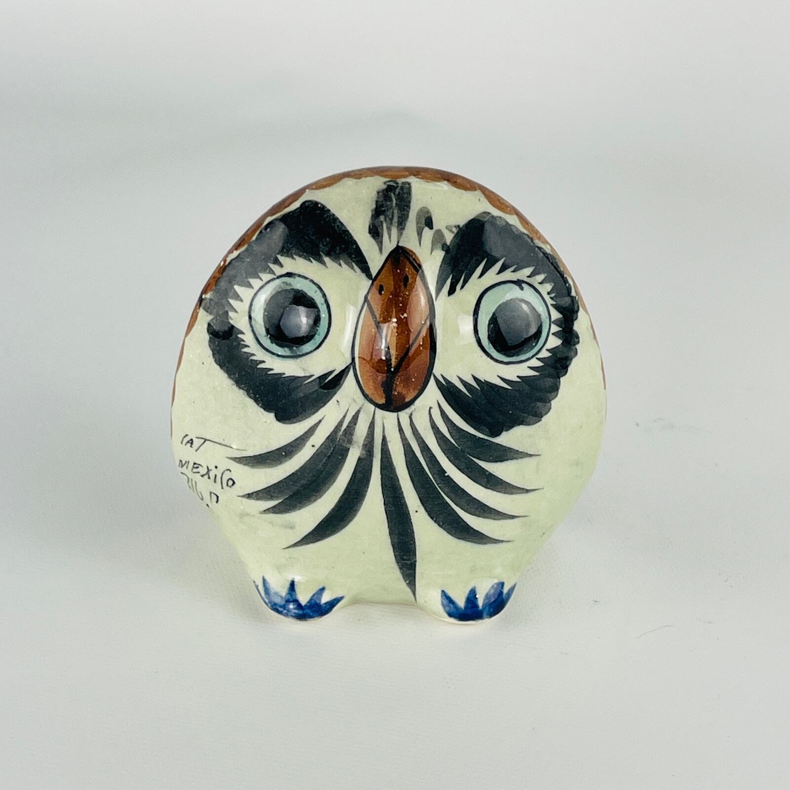  Tonala Mexico Vintage Ceramic Owl 3 5/8 x 3 3/8 x 2 1/8