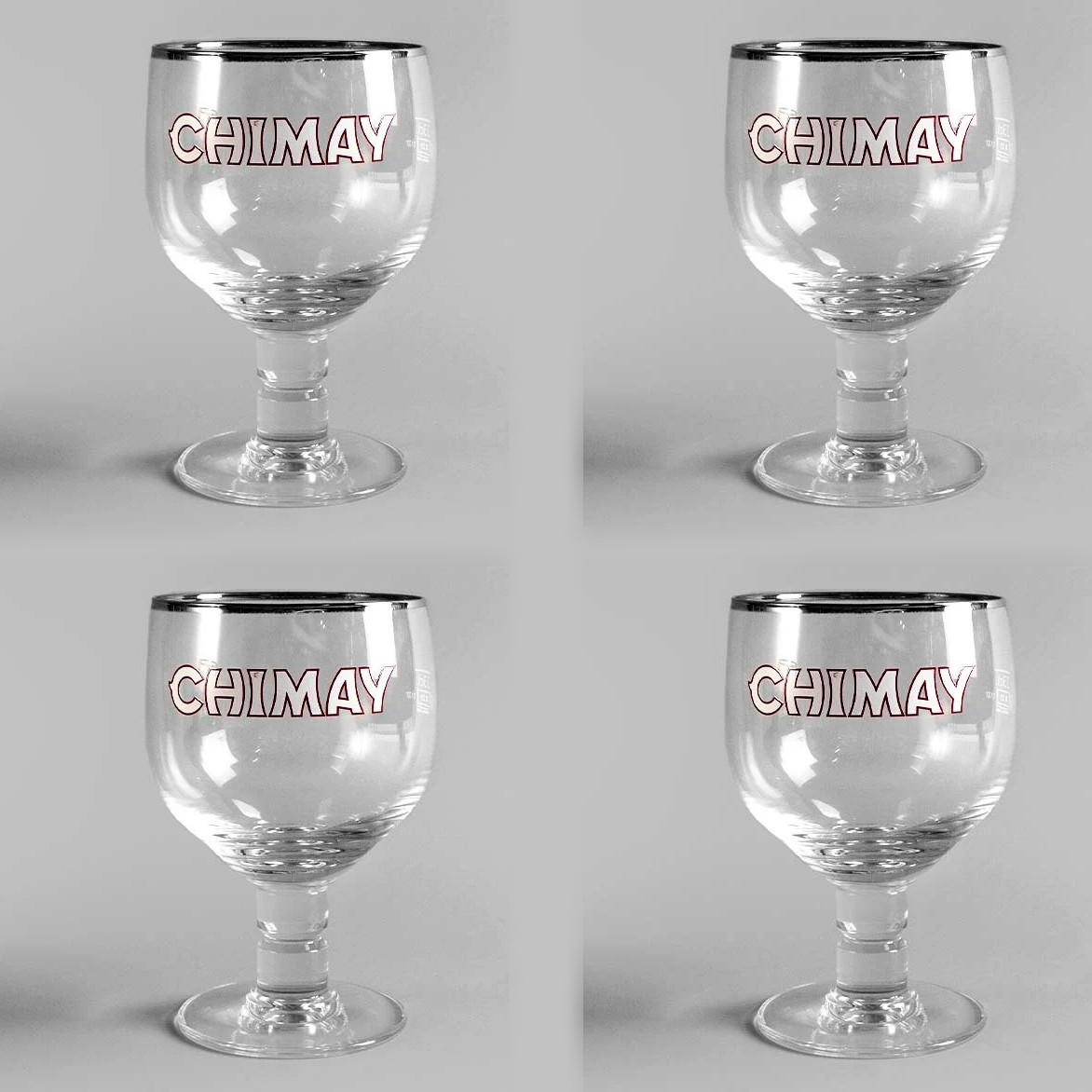 Chimay Silver Tone Rim Trappist Chalice Hainaut Belgium Beer Glass 50cl 4-Pack