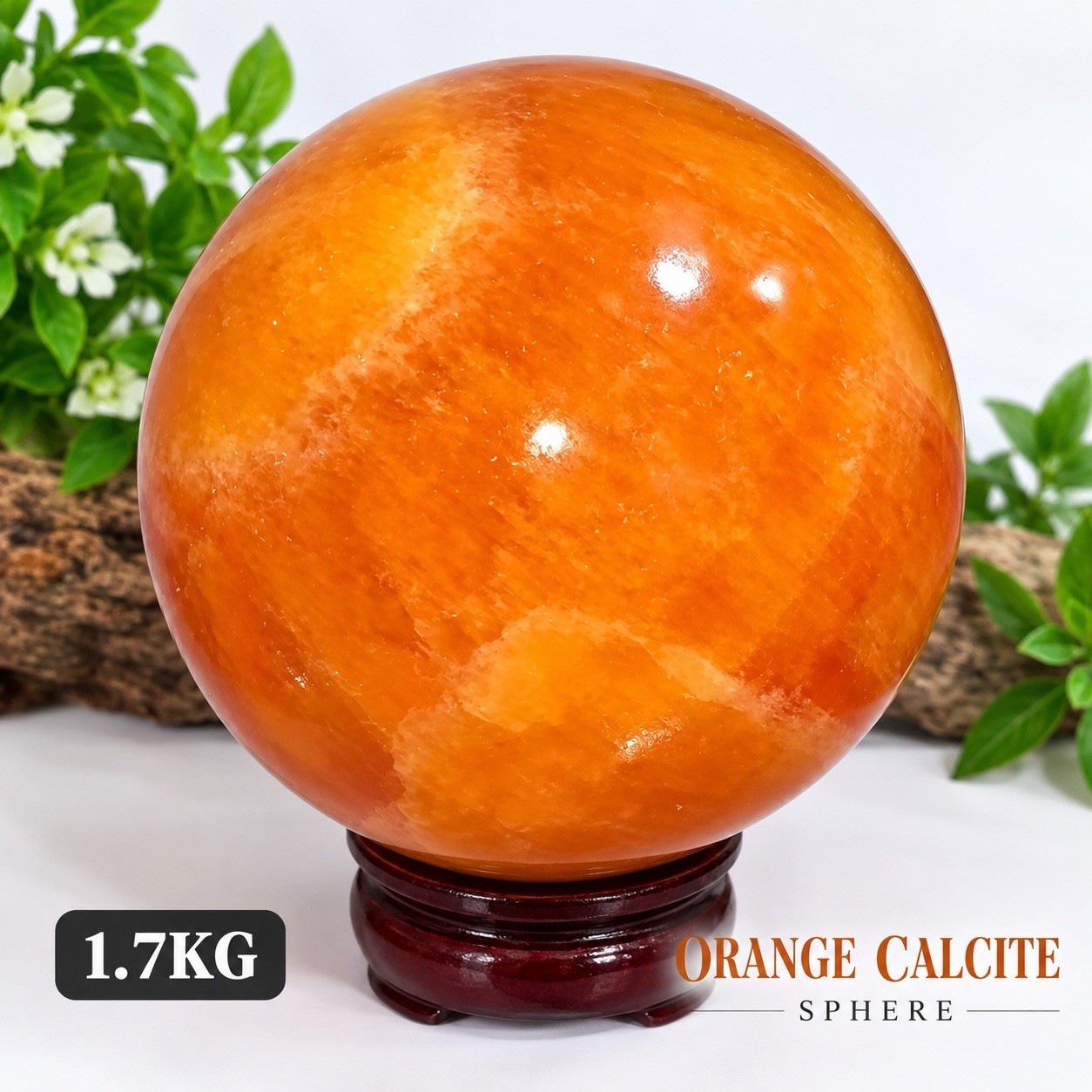 Orange Calcite Sphere 1.5KG, Natural Polished Crystal Ball, Large Healing Stone