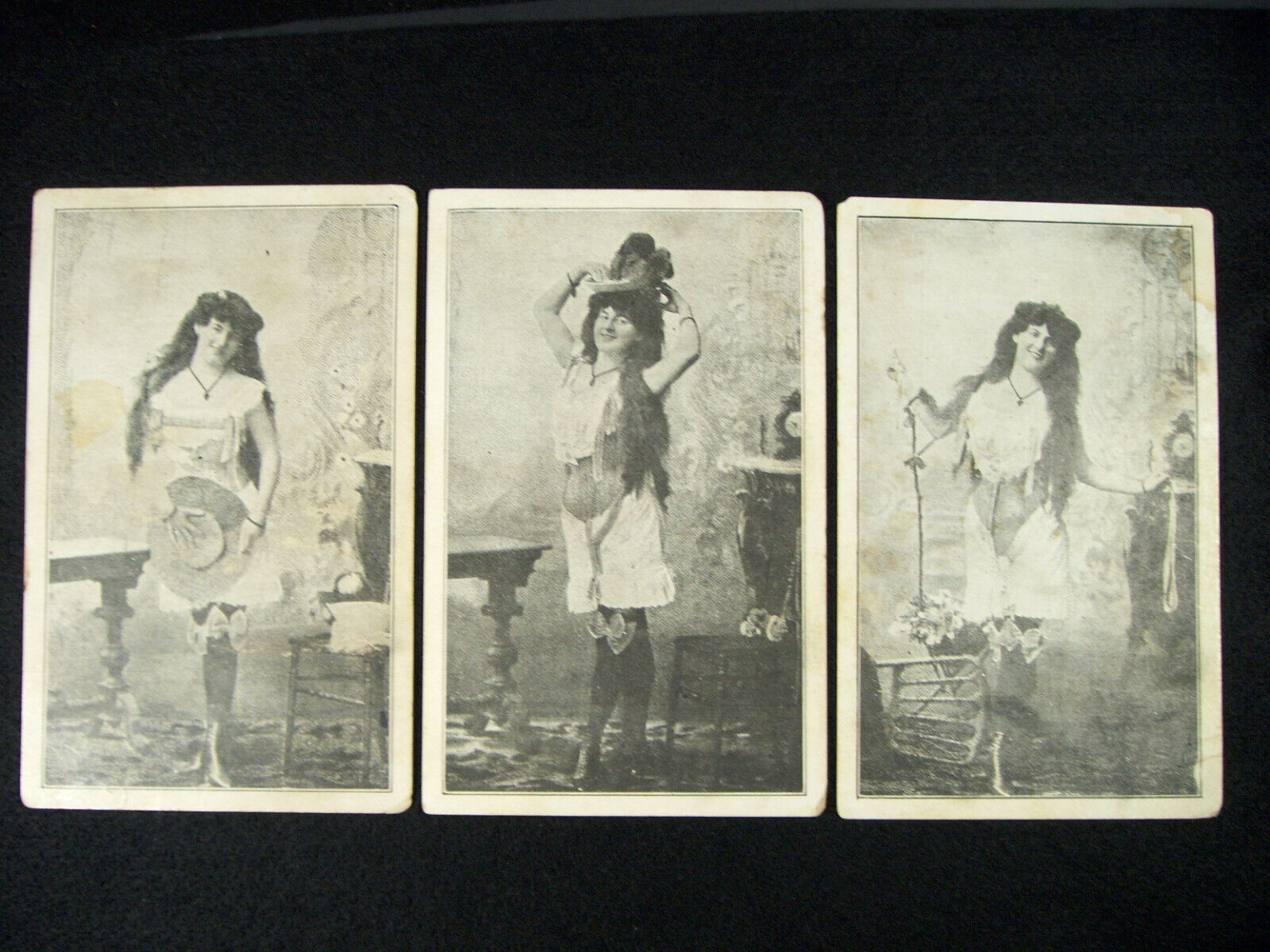 3 Rare Antique Cabinet Card Photos of a Beautiful Lady Posing Wearing Corset