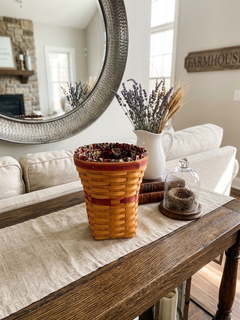 Vintage 1998 Longaberger Handwoven Basket with Red Trim Accent & Fabric Liner
