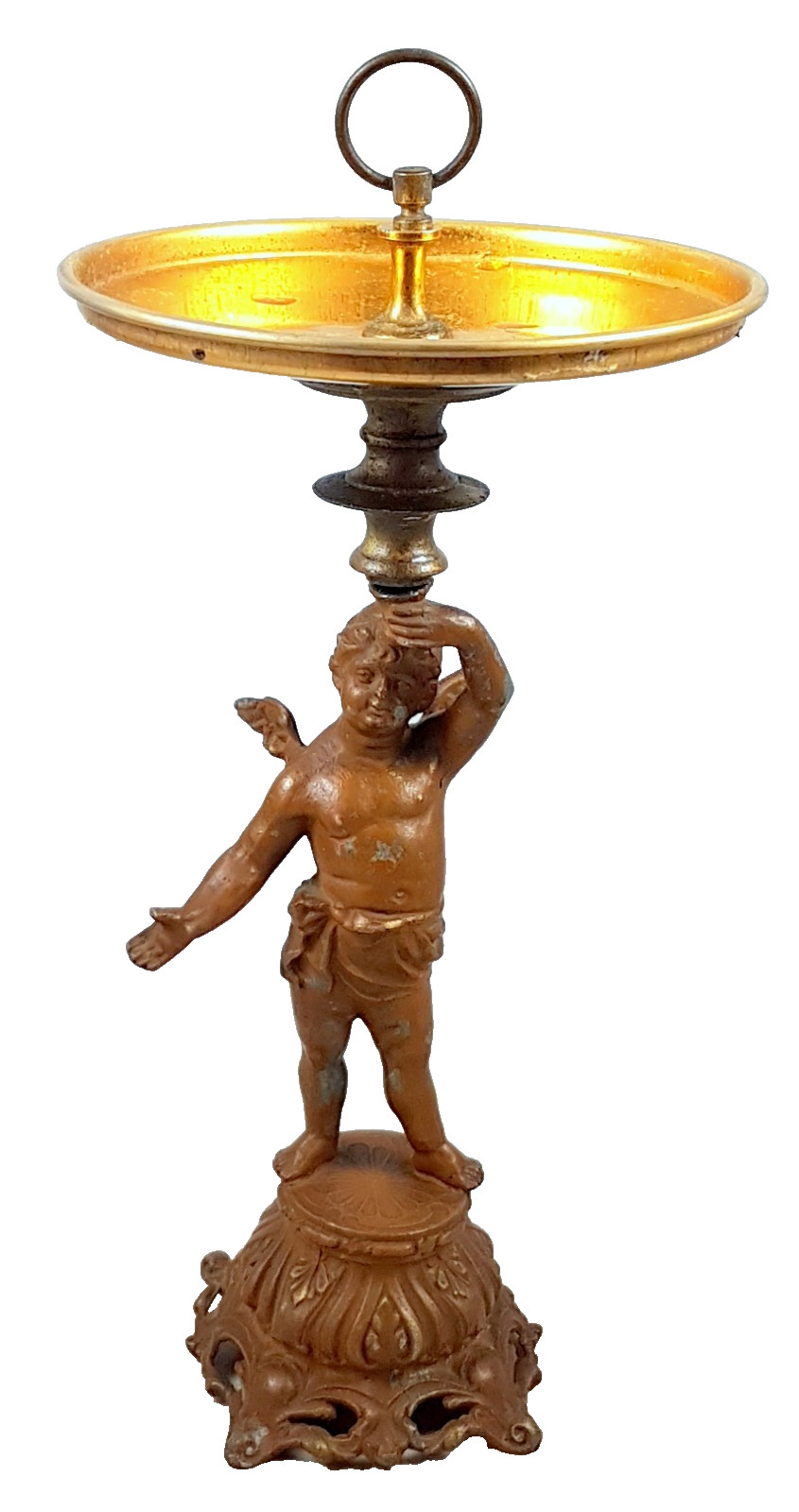 Antique Tazza Bronze Angel Putto Boy Figure Fruit Bowl Ornamental Bowl Baroque