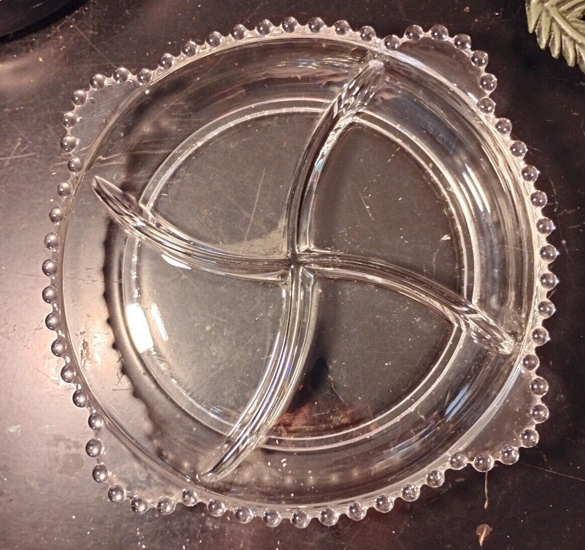 Vintage Imperial Glass Candlewick 4 Section Relish Tray 4-Handles 8 1/2
