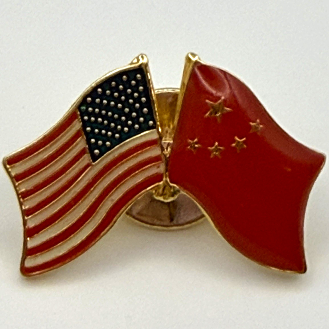 Vintage USA China Friendship Flags Enamel Pin Chinese Characters Vintage USA China Friendship Flags Enamel Pin Chinese Characters