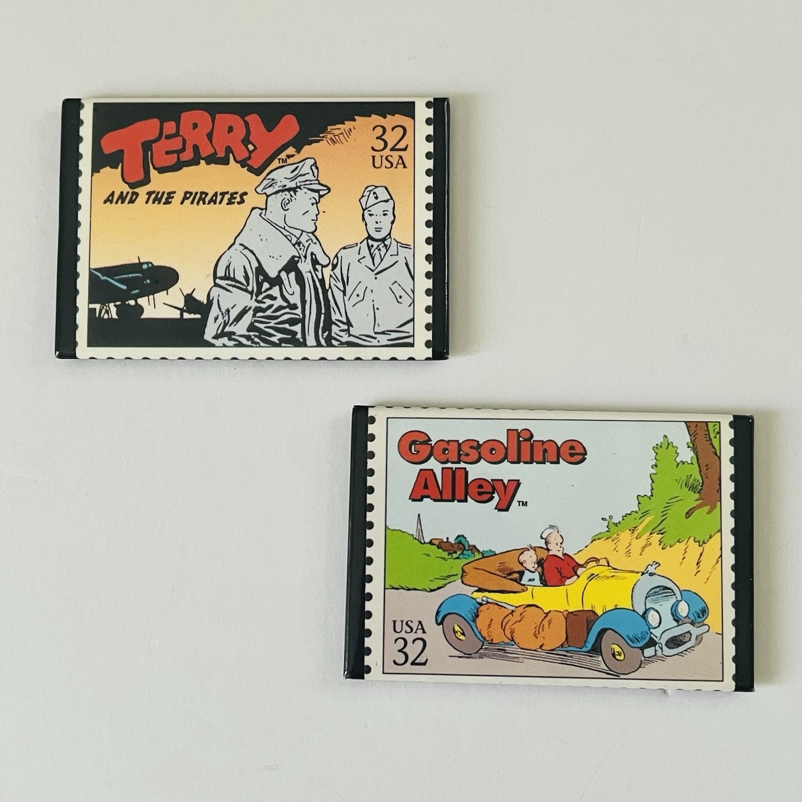 Lot 2 Postage Stamp Ref. Magnets, Gasoline Alley & Terry & The Pirates 1995 USA