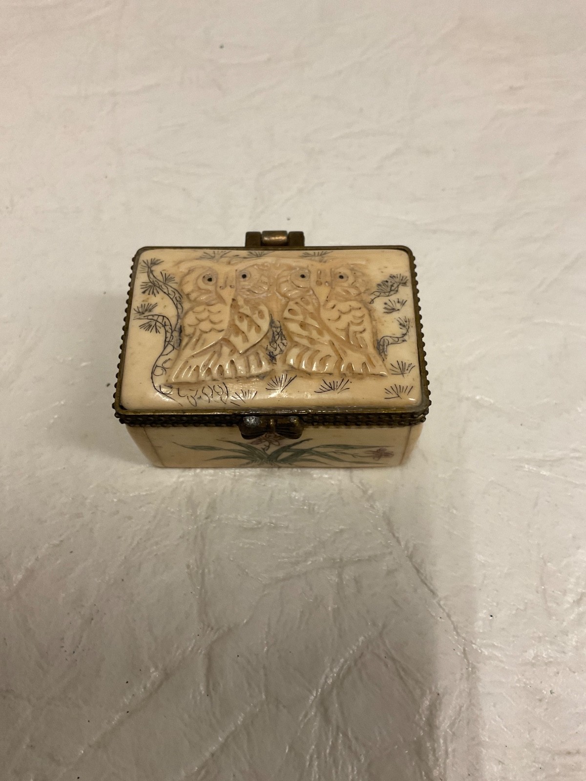 Vtg. Chinese Handmade Owl Trinket Gift Box