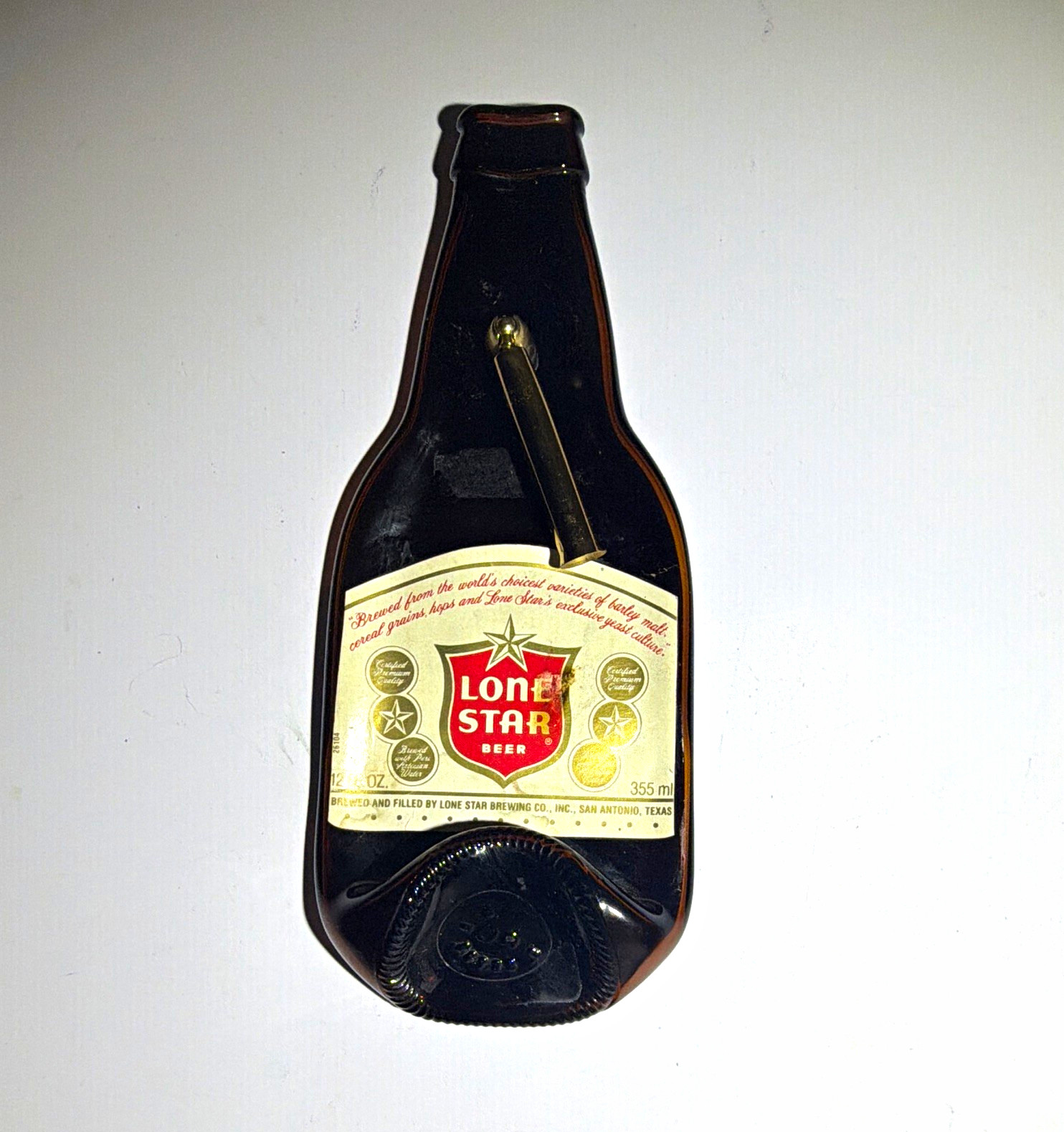Vintage Lone Star Beer Flattened Glass Bottle Wall Notepad Pen Holder Texas