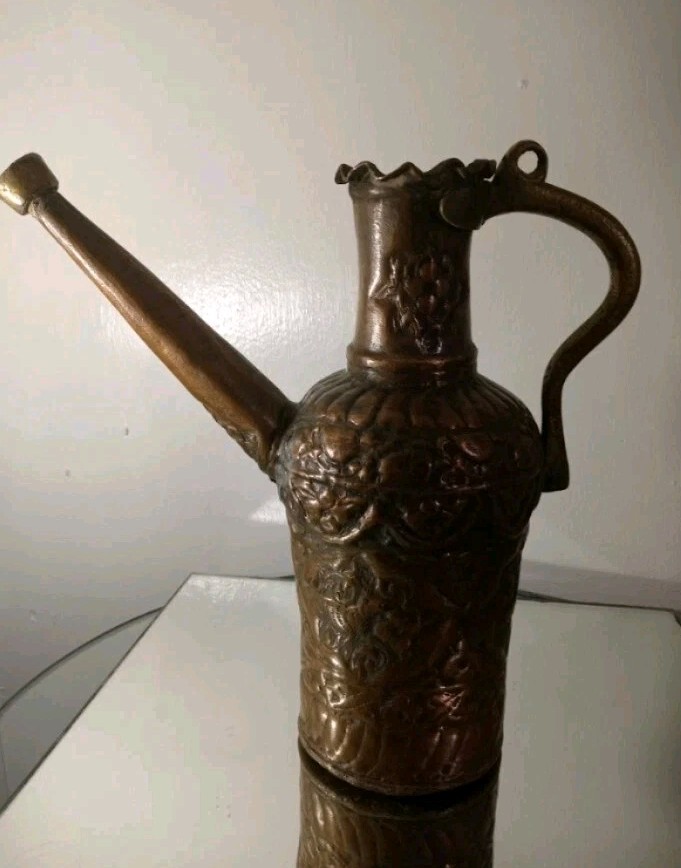 Antique - Mid Century Copper - Bronze Water Jug Pitcher - Ewer 12\