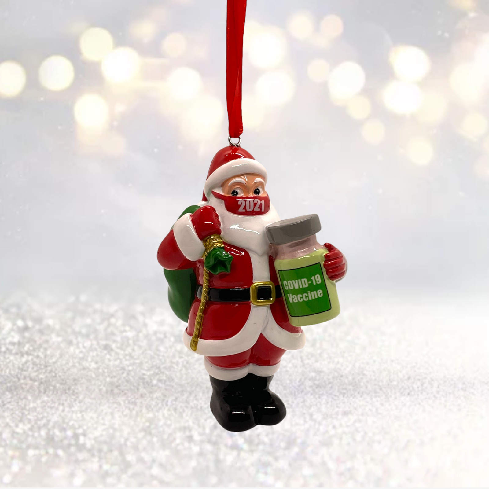 Santa Holding Vaccine Christmas Ornament 2021