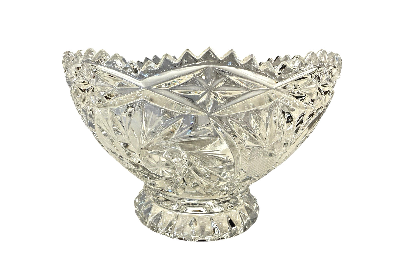 Vtg Lausitzer 24% Lead Crystal Pedestal Bowl Pinwheel Star Of David Hobstar 6\