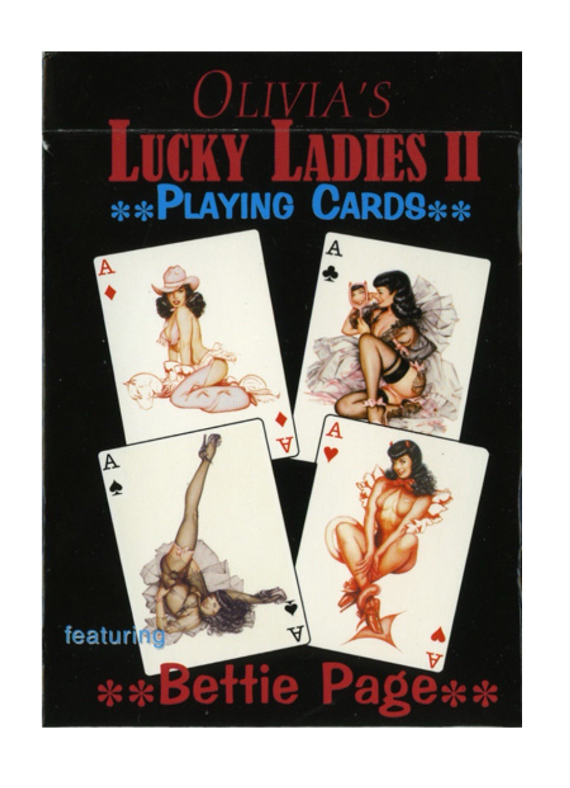 Olivia\'s Lucky Ladies II Playing Cards Bettie Page 1 Set Red or Blue