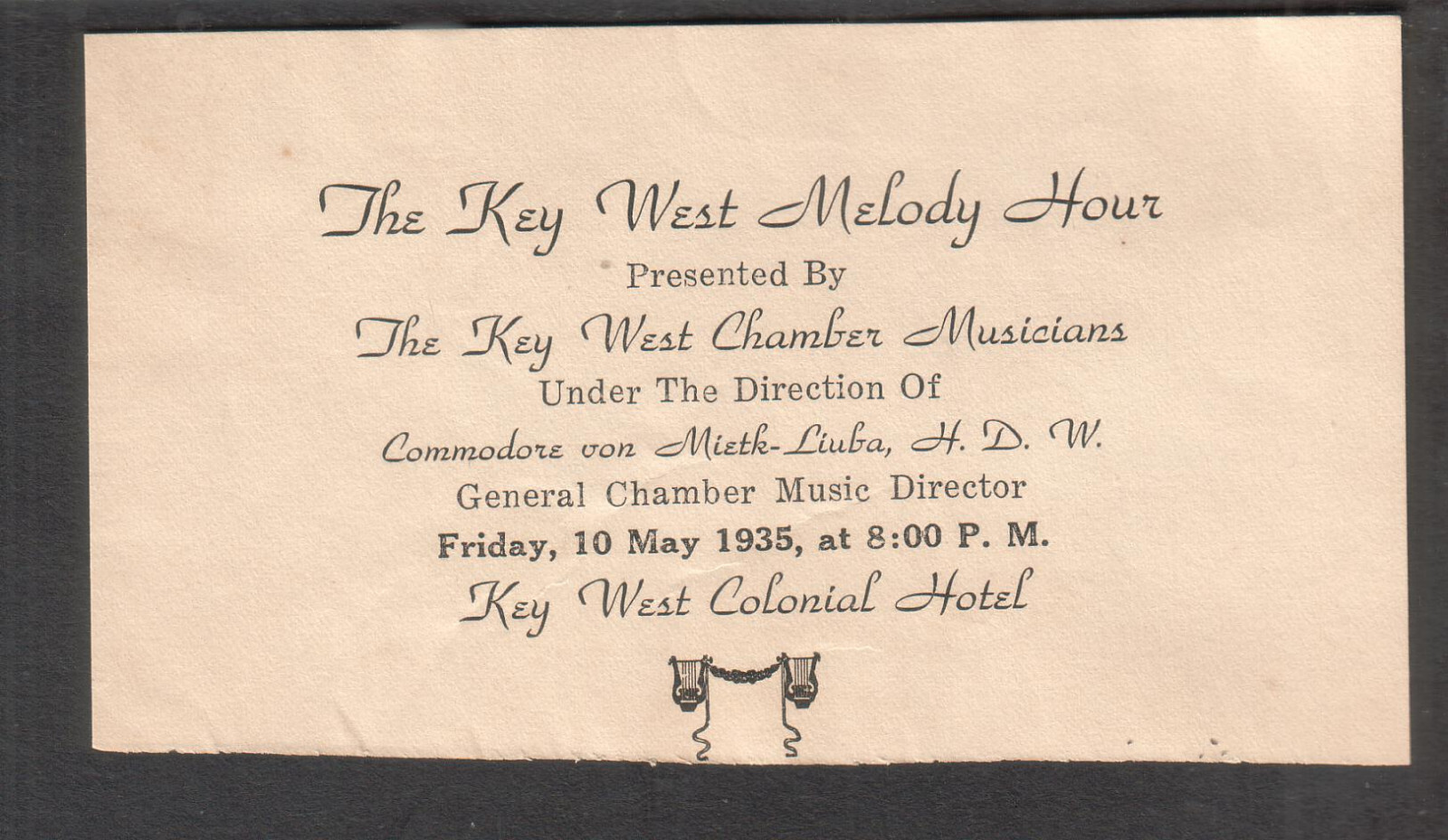 1935 ad sheet Key West Melody Hour Commodore von Mietk-Liuba Colonial Hotel FL
